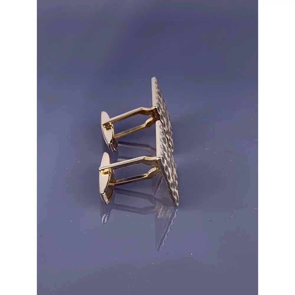 Square Carved Edge Gold Tone Cufflinks Textured Face Simple Vintage